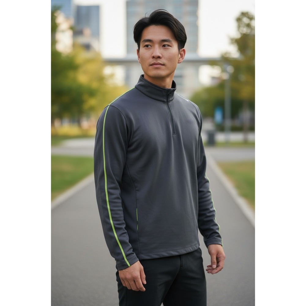 Sugoi Mens MidZero 1/4 Zip Cycling Jersey Gray Neon Green Long Sleeve Large